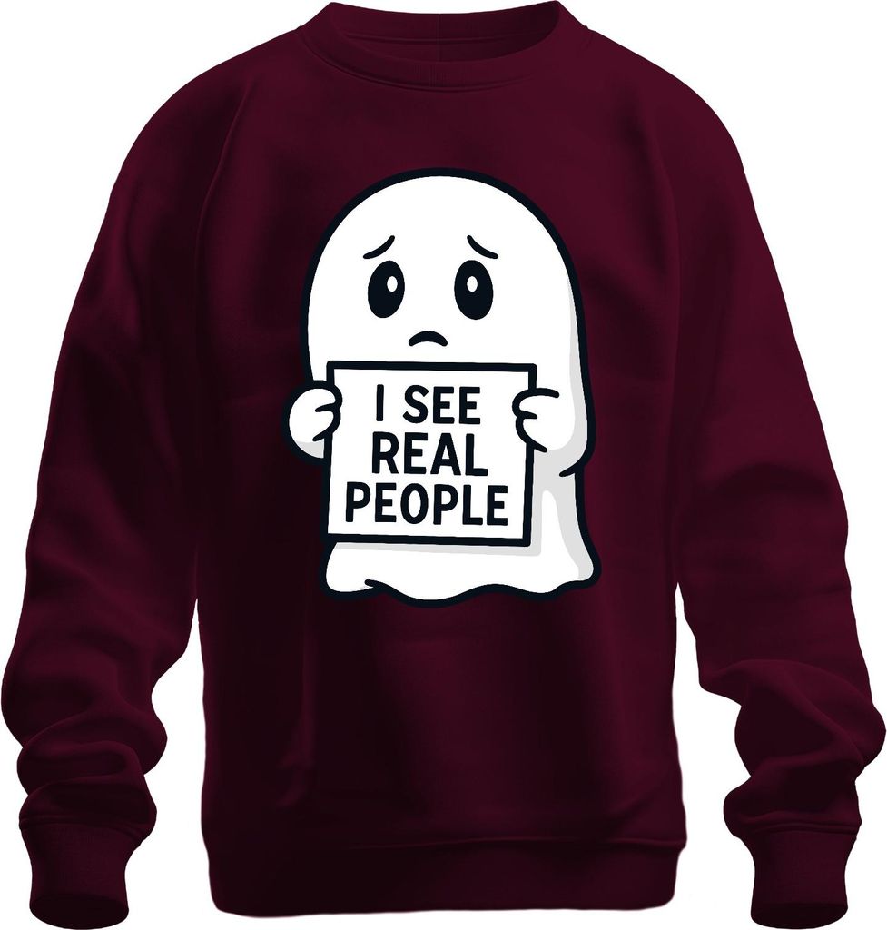 Ich sehe echte Menschen süßer Geist schüchtern Halloween lustig Uni Sweatshirt Pullover, Burgundy, S