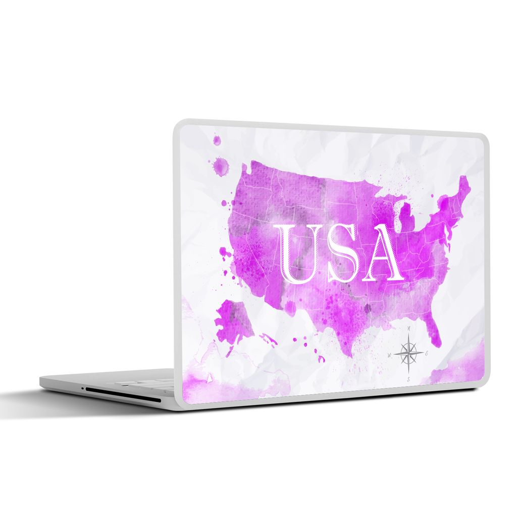 MuchoWow Laptop Aufkleber Sticker Cover Weltkarte - Rosa - Vereinigte Staaten 30x21 cm - Sticker für Laptop - Selbstklebend
