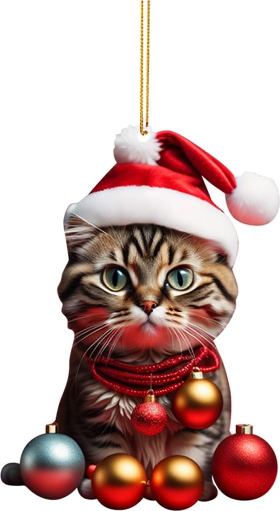 Leuchtende Farbe, supersüßer Katzen-Auto-Charm, Acryl, Weihnachtsmütze, Kätzchen, Weihnachtsbaum, hängende Dekoration, Geschenk, Heimdekoration