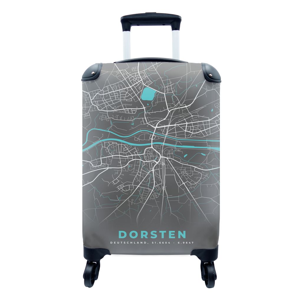 MuchoWow Koffer Handgepäck Trolley Rollkoffer Kleine Reisekoffer mit 4 Rollen - Blau - Deutschland - Karte - Stadtplan - Dorsten - Cabin Size < ...