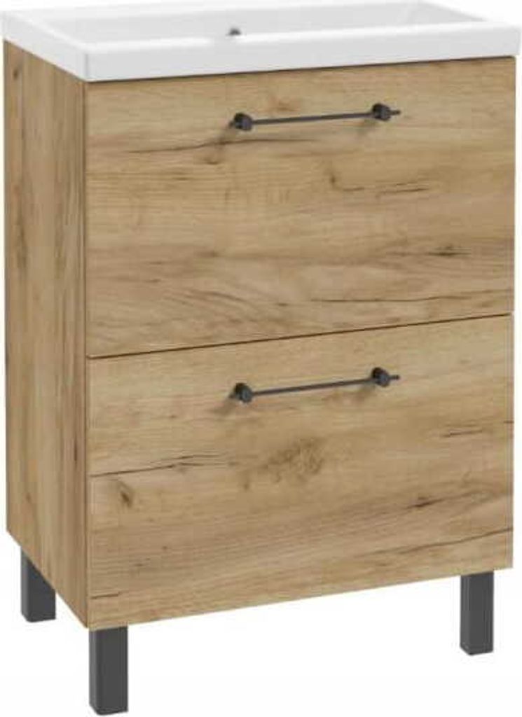 Badezimmerschrank mit Waschbecken und 2 Schubladen 50x80cm Produktbild 