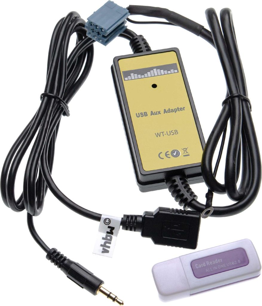 vhbw AUX USB Audio Adapter Kabel KFZ Radio (145 cm) kompatibel mit VW Radio Alpha 5, Beta 5, Gamma 5, Gamma, Monsoon, MFD Navi Auto, Autoradio