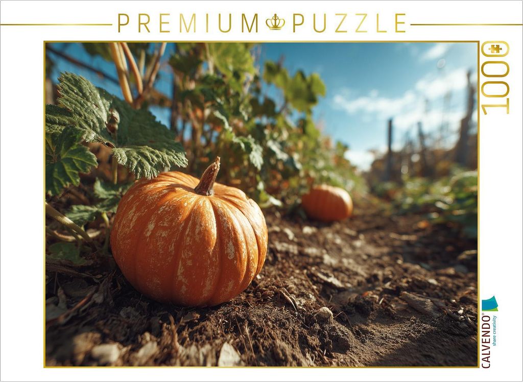 CALVENDO Puzzle Kürbis im Gartenbeet bei Sonnenschein | 1000 Teile Lege-Größe 64x48cm Foto-Puzzle für glückliche Stunden