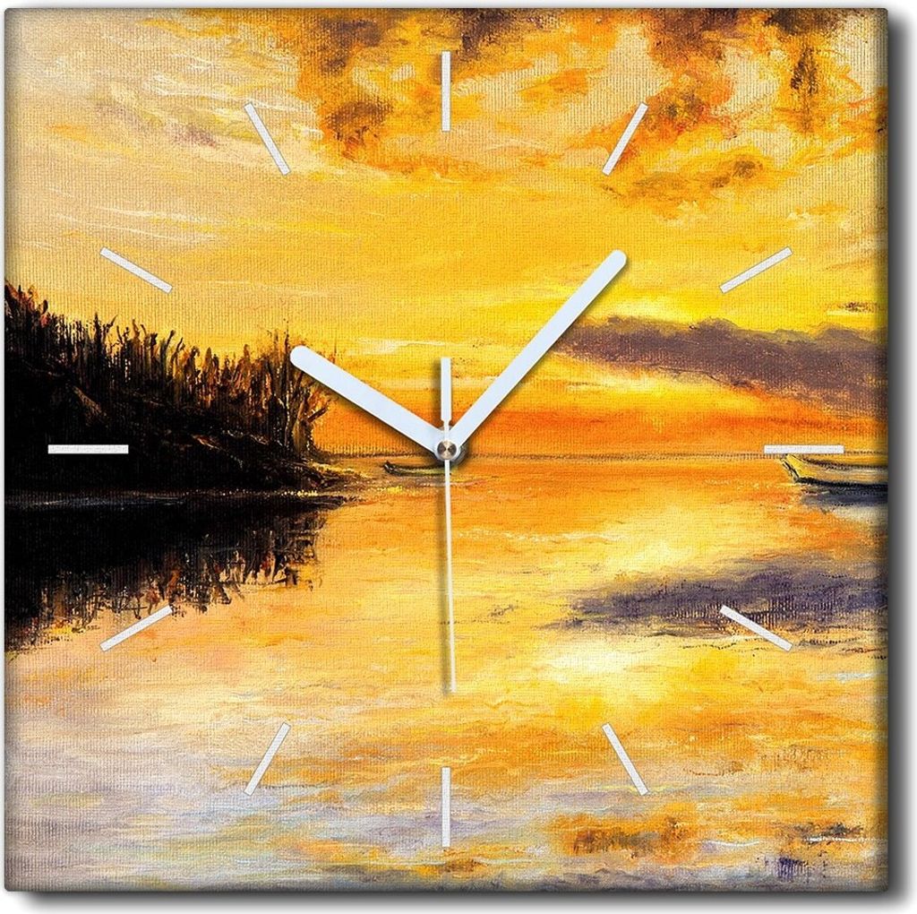 Coloray Uhr auf Leinwand 30x30 cm Wand Uhr Dekoration Wohnzimmer Segeltuch weiße Zeiger -Sonnenuntergangboot