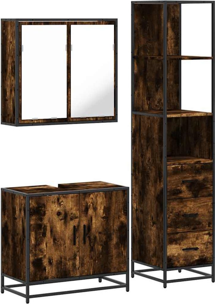 3-tlg. Badmöbel-Set Räuchereiche Holzwerkstoff