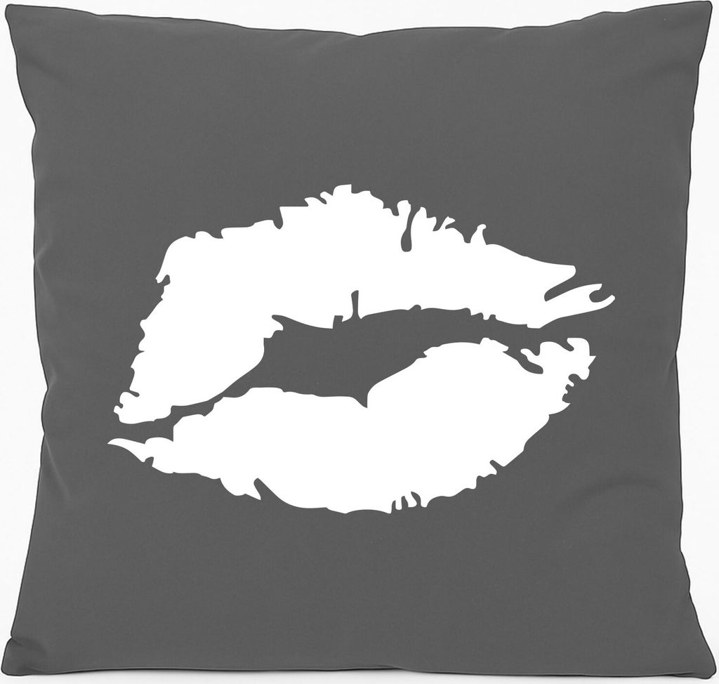 Huuraa Kissen Kussmund Lippen 40x40cm mit Füllung Steel Grey Baumwolle Dekokissen Geschenkidee