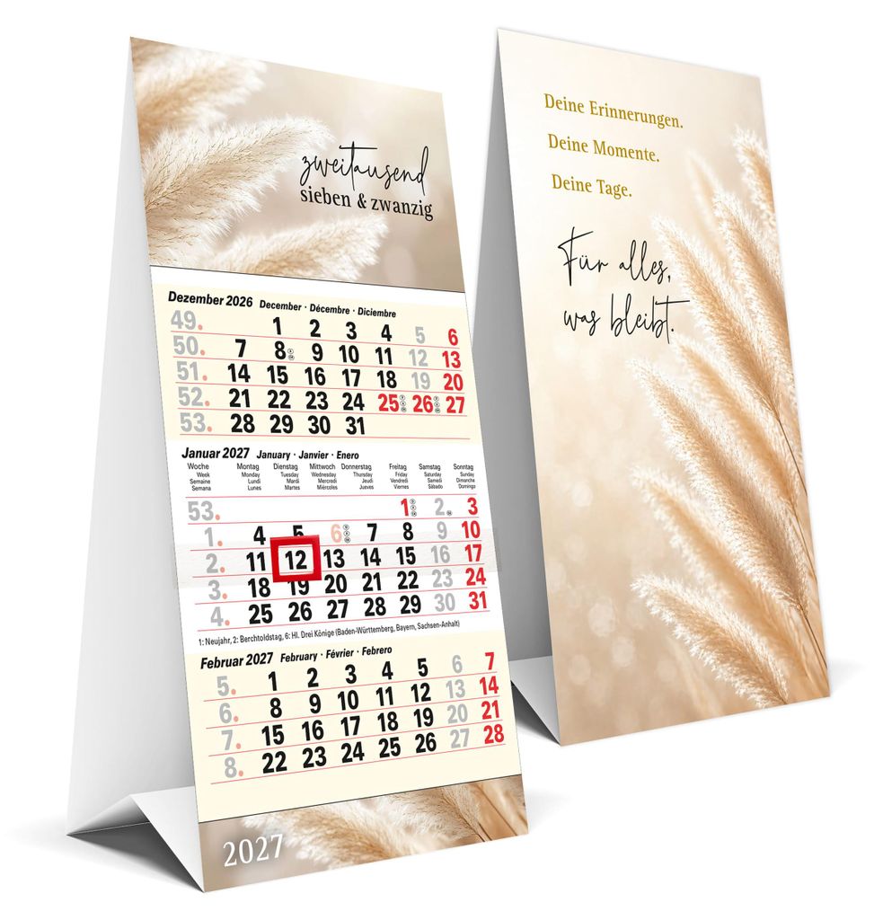3 Monatskalender 2027 Tischkalender zum Aufstellen - Produktbild 