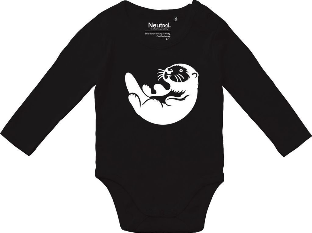 Huuraa Baby Body Otter Silhouette 68 Black Baumwolle Fairtrade Langarmbody Geschenkidee