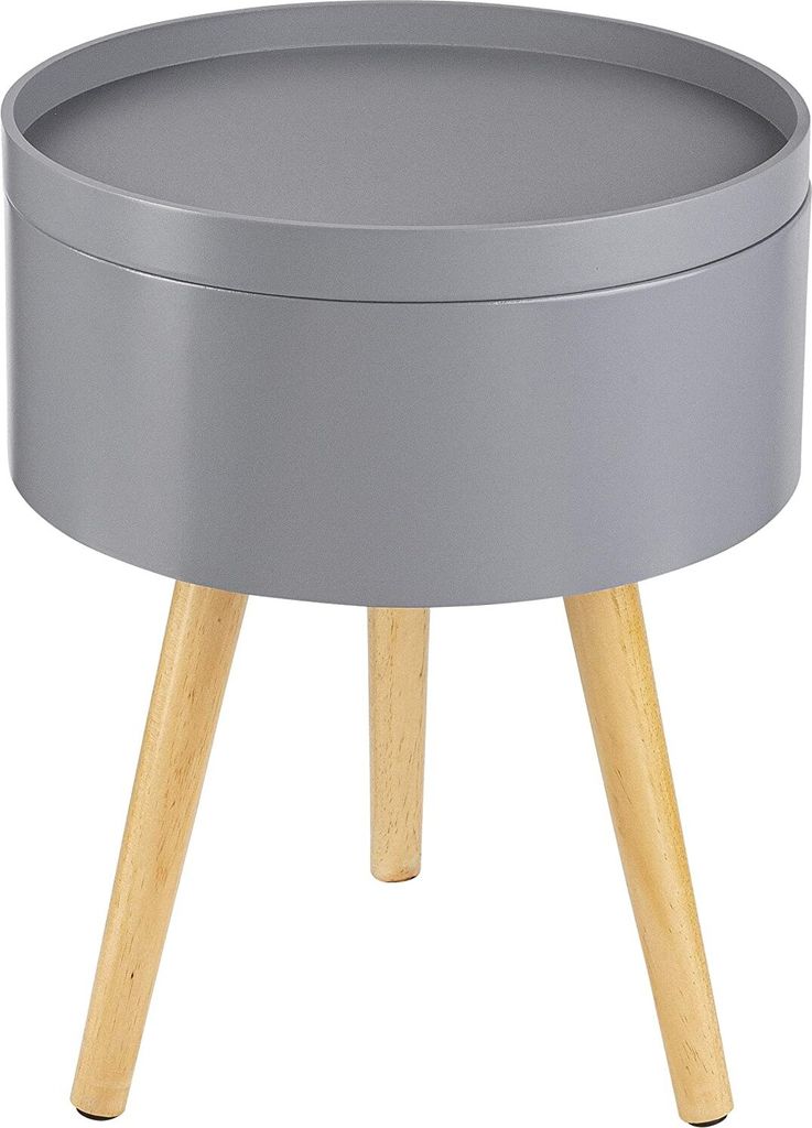ONVAYA Beistelltisch aus Holz | Grau | Holz | Ø 35 cm | Couchtisch rund | Nachttisch Kiefer | Stauraum & Abnehmbarer Deckel | Modernes skandinav...