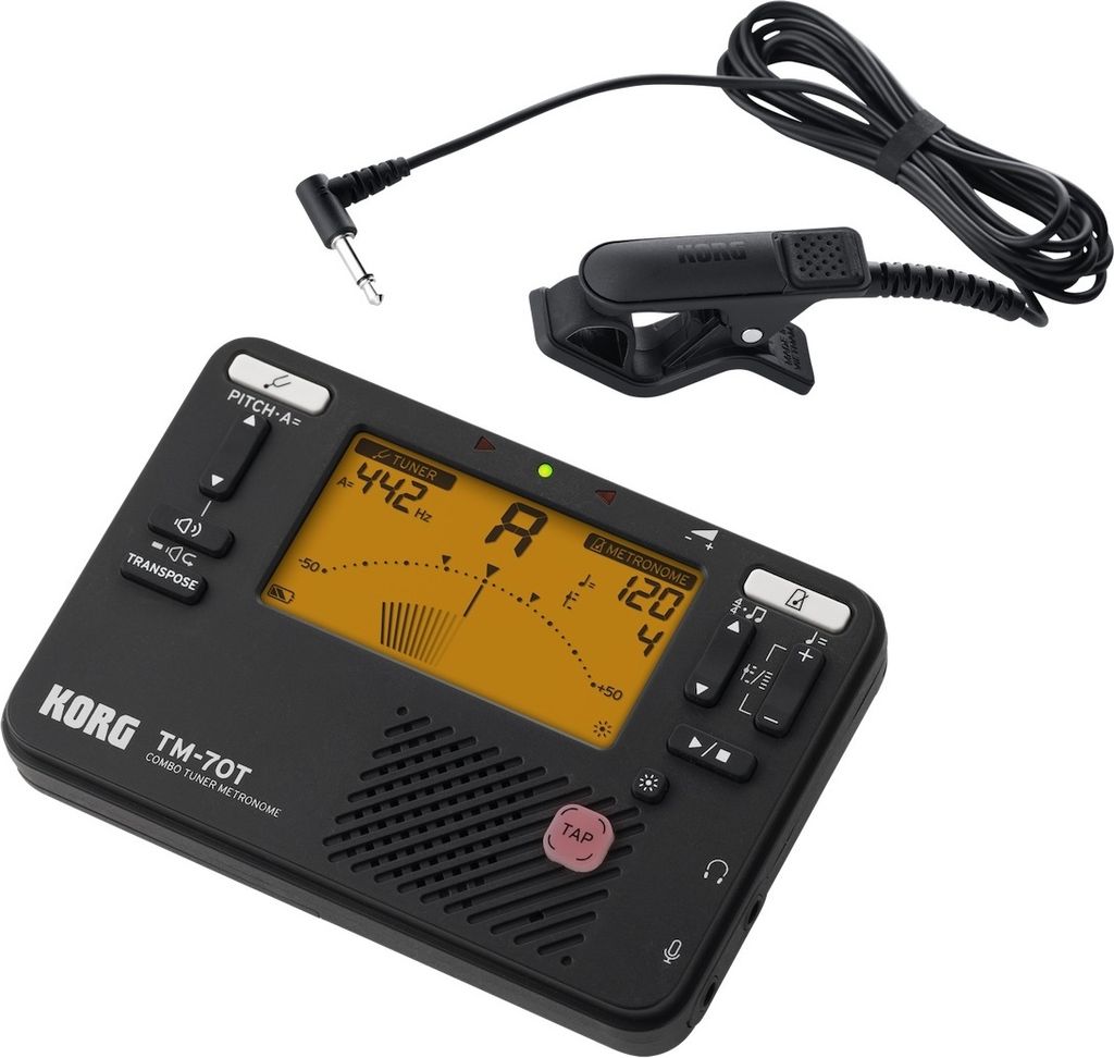 Korg TM70 Kombiniertes Metronom und chromatisches Stimmgerät mit Kontaktmikrofon – Schwarz