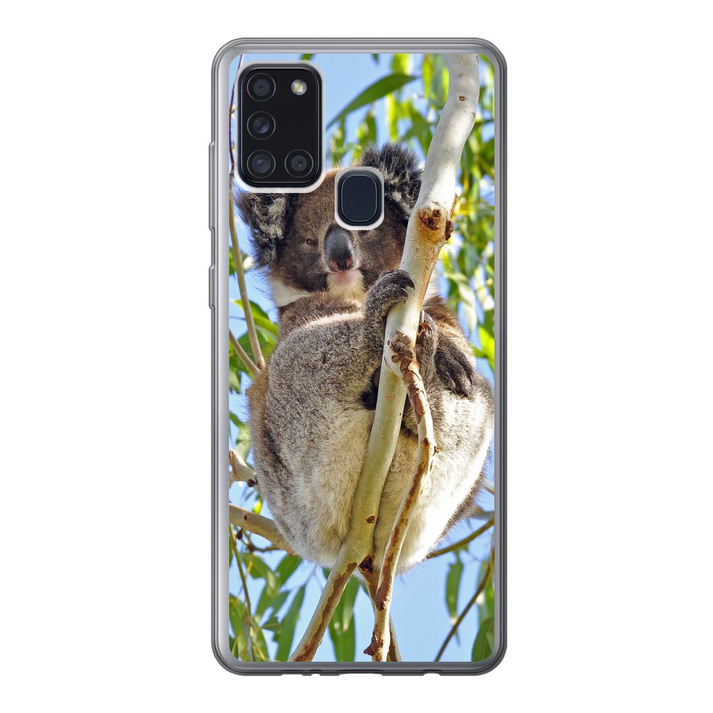 MuchoWow Handyhülle Schutzhülle Hülle für Samsung Galaxy A21s Koala - Luft - Zweige - Jungen - Mädchen Silikon Softcase Handy Hülle - Harts...
