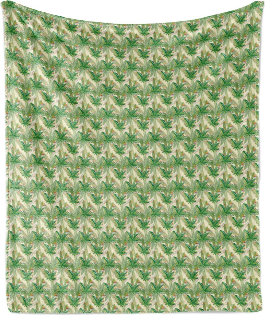 ABAKUHAUS Exotisch Weich Flanell Fleece Decke, Tropische Palmblätter und Paradiesvogel Blumen Hawaiian Sommer Natur, 175 x 230 cm, Sahne und Mehrf...