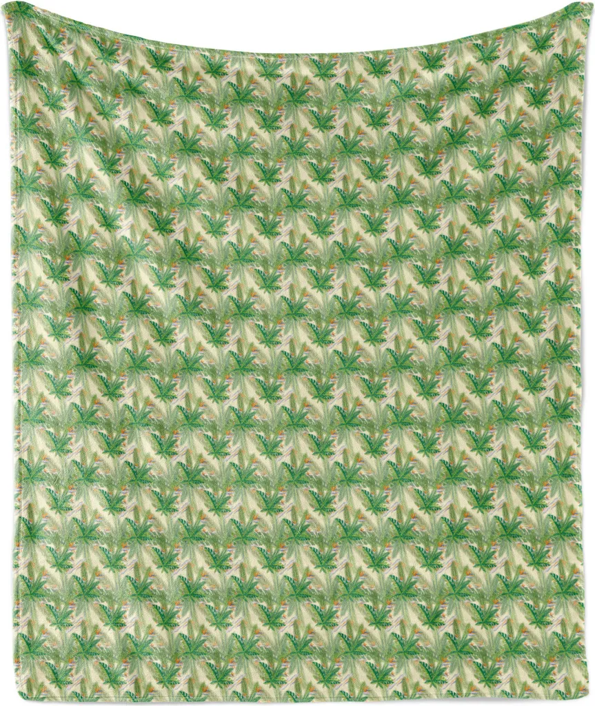 ABAKUHAUS Coperta in morbido pile di flanella esotico, foglie di palma tropicali e fiori di uccello del paradiso, estate hawaiana, natura, 175 x 230 cm, color crema e multicolore