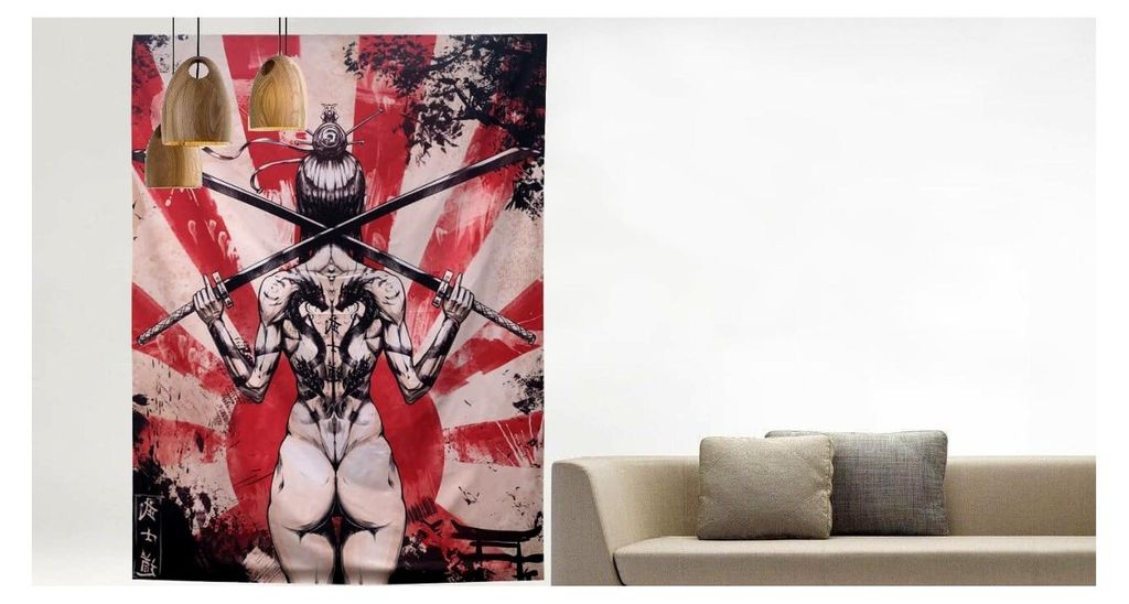 Großer Wandteppich 150x200CM im japanischen Stil | Manga Wandtuch XXL | Wanddekoration für das Wohnzimmer | Samurai Mädchen
