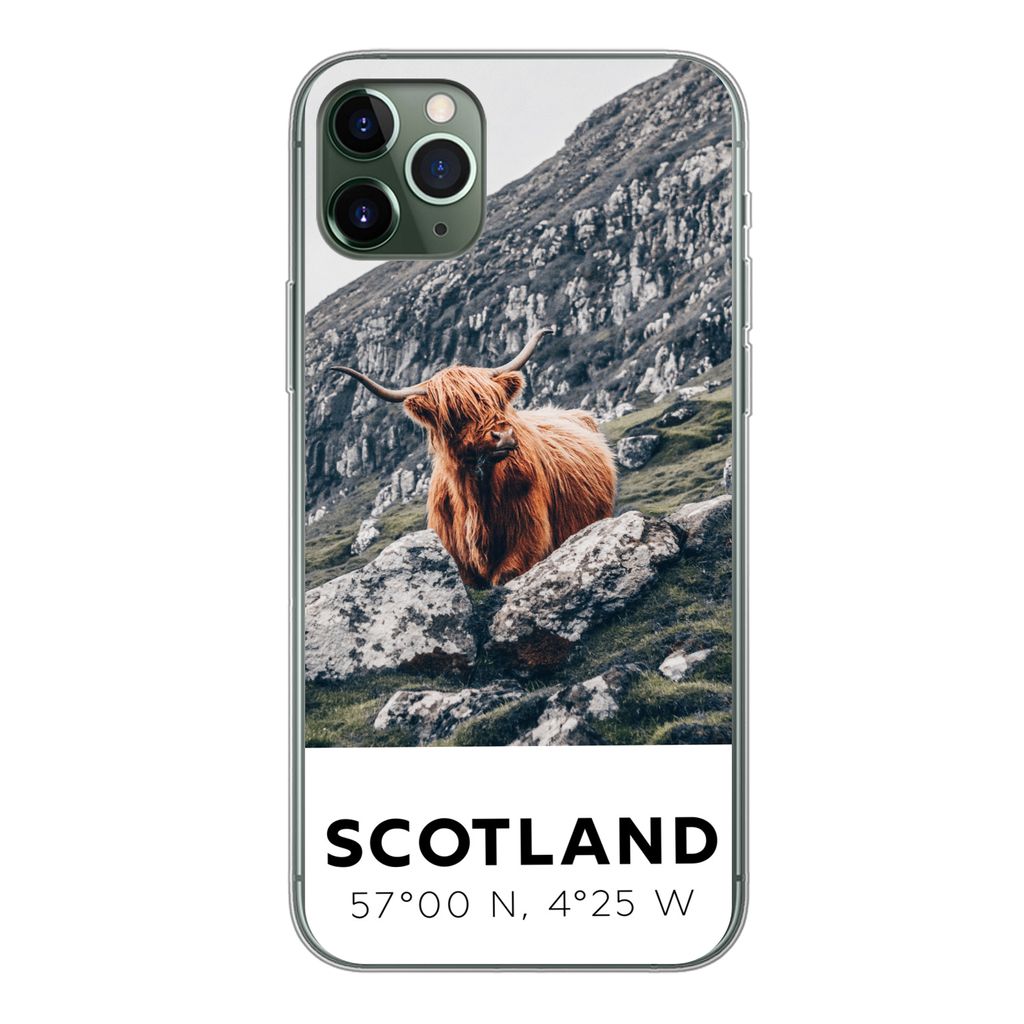 MuchoWow Handyhülle Schutzhülle Hülle für iPhone 11 Pro Max Schottland - Schottische Highlander - Berge Silikon Softcase Handy Hülle - Schutz