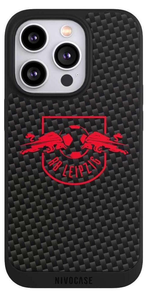 NIVOCASE Handyhülle für Apple iPhone 14 Pro Hülle NIVOpure Case Schwarz Carbon Offizielles Lizenzprodukt RB Leipzig