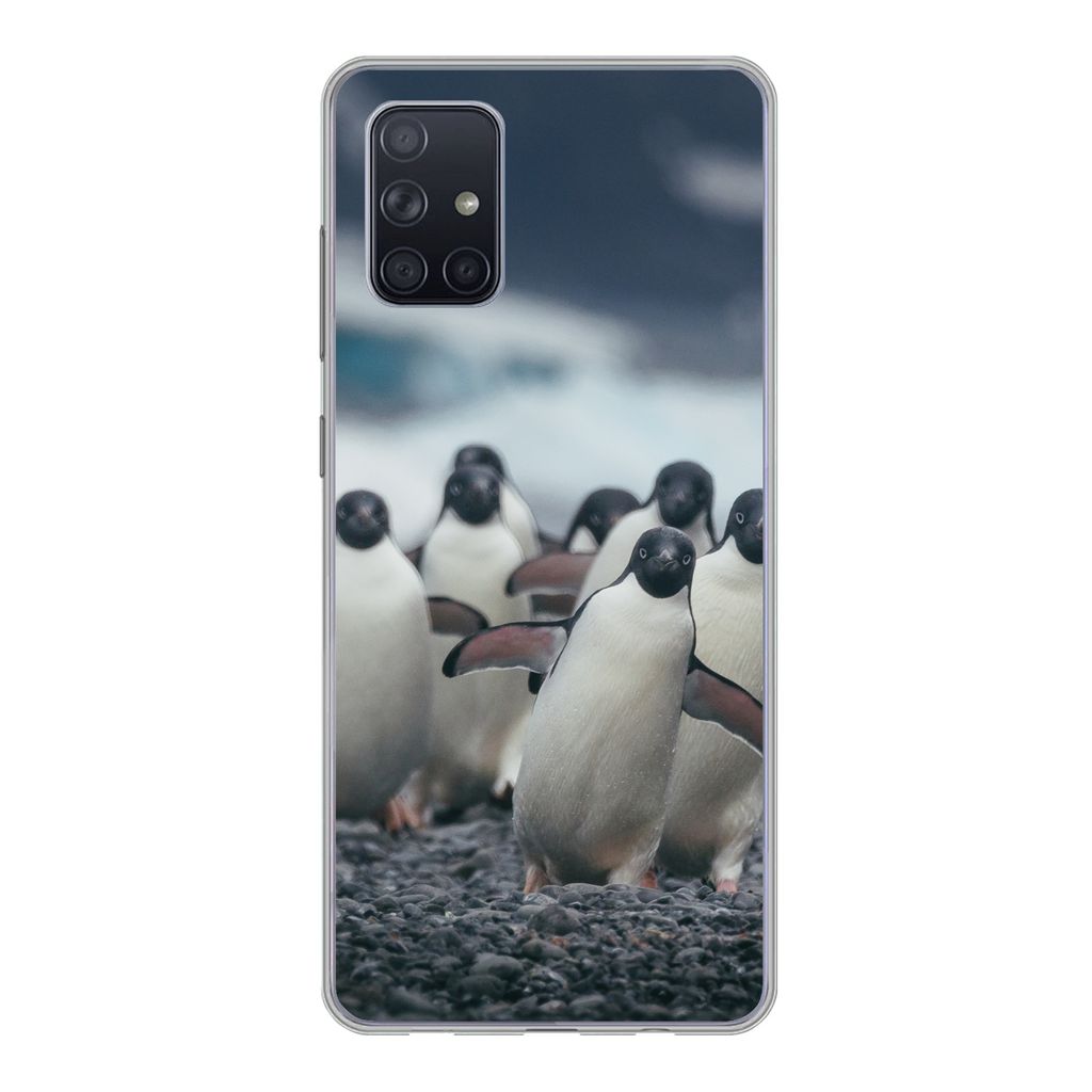 MuchoWow Handyhülle Schutzhülle Hülle für Samsung Galaxy A51 Adeliepinguine am Strand Silikon Softcase Handy Hülle - Schutzabdeckung