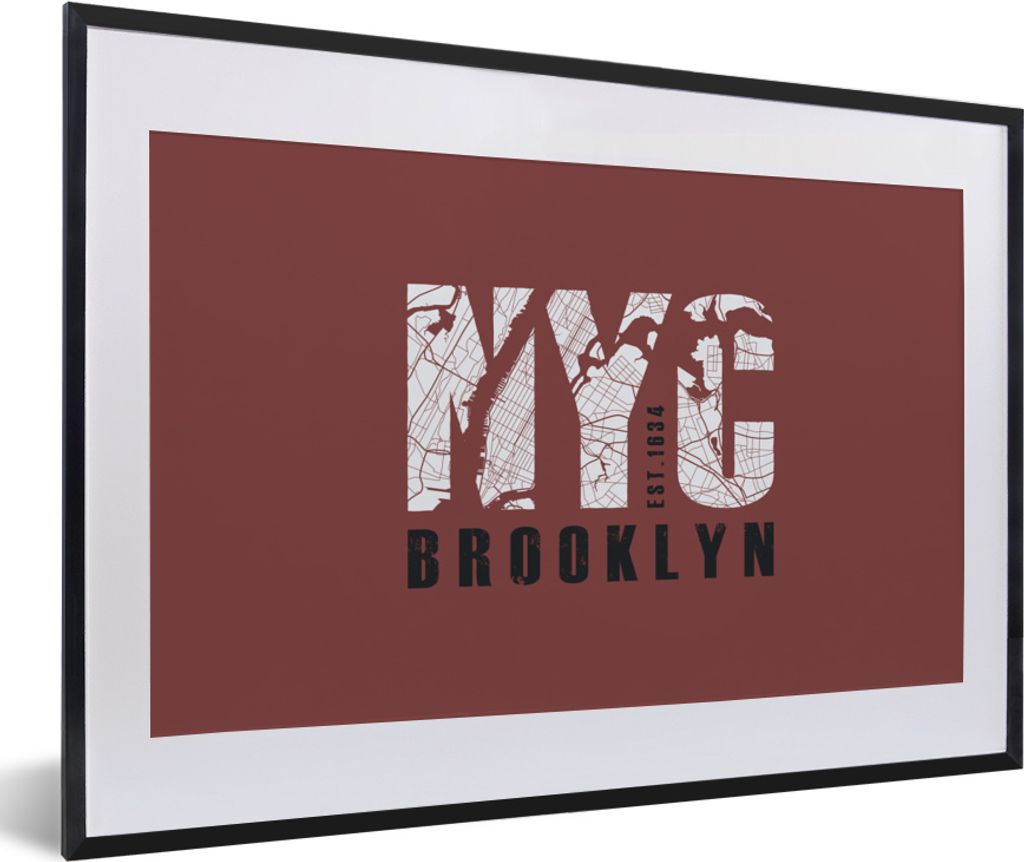 MuchoWow MuchoWow Gerahmtes Poster New York - NYC - Brooklyn 60x40 cm - Poster mit zchwarzem Bilderrahmen - Schlafzimmer - Plakat in Rahmen - D...