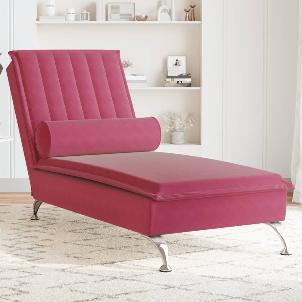 "WINTER SALE"Massage-Chaiselongue mit Nackenrolle Weinrot Samt - 137x56x75cm Promotion350035 - Recamieren