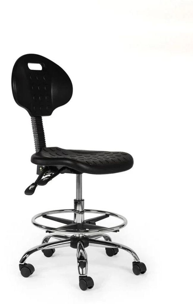 Ergonomisch Arbeitshocker Schwarz Mit Lehne Auf Räder - Niedrig / mit Fußstütze / Weiche Räder