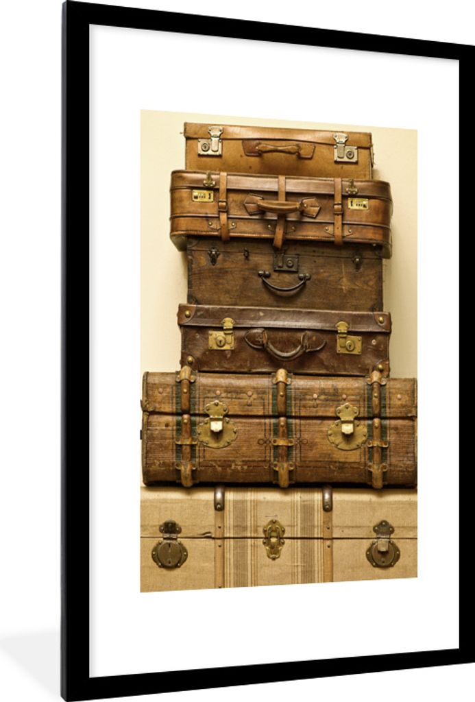 MuchoWow MuchoWow Gerahmtes Poster Koffer - Vintage - Antik 60x90 cm - Poster mit zchwarzem Bilderrahmen - Dekoration - Wandposter Wohnzimmer -...