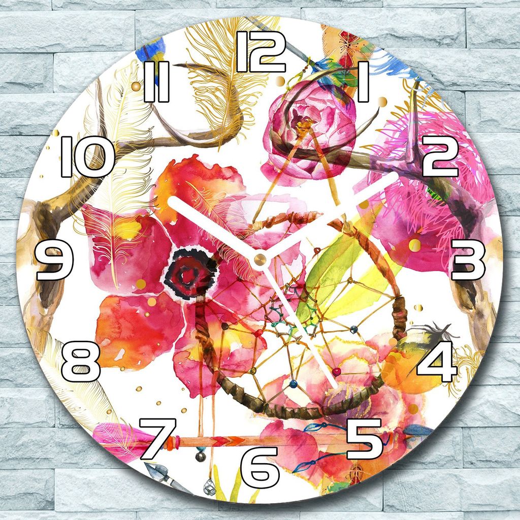 Wanduhr aus Glas Rund fi 30 Schädel Bunte Rosa Quarz Deko Schlafzimmer Büro