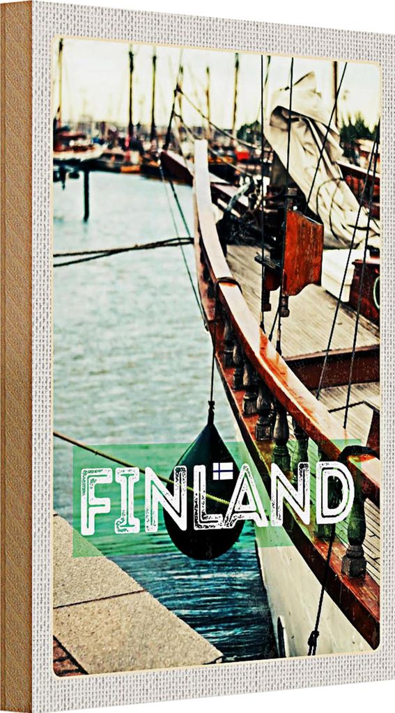 Holzschild Reise 20x30cm Finnland Wasser Meer Schiff Urlaub