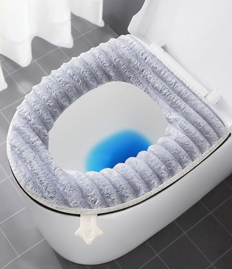 2 x dickere, weiche WC-Sitzbezüge, WC-Sitzkissenbezüge , waschbar, mit Reißverschluss und Griff, passend für die meisten Toilettendeckel (grau)