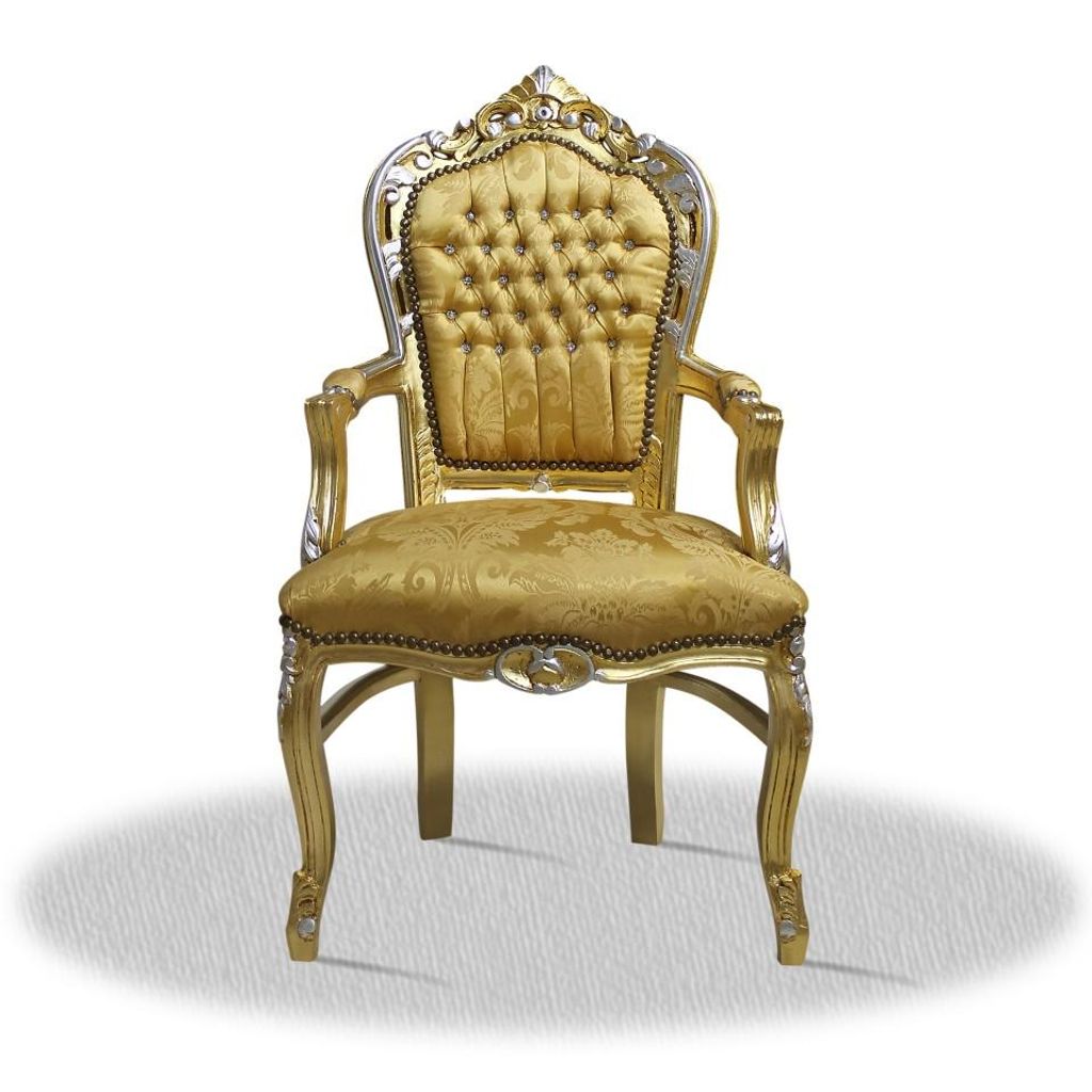 Barockstuhl Barock Stuhl Armlehne Gold Muster Stoff Esszimmer Wohnzimmer Büro Flur Schminkstuhl Klassisch Premium Luxus Modern Retro Royal Antik