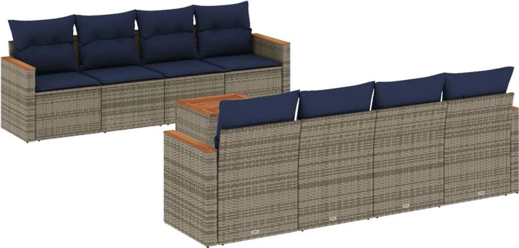 vidaXL 9-teiliges Gartensofa-Set mit Kissen, grau, Polyrattan