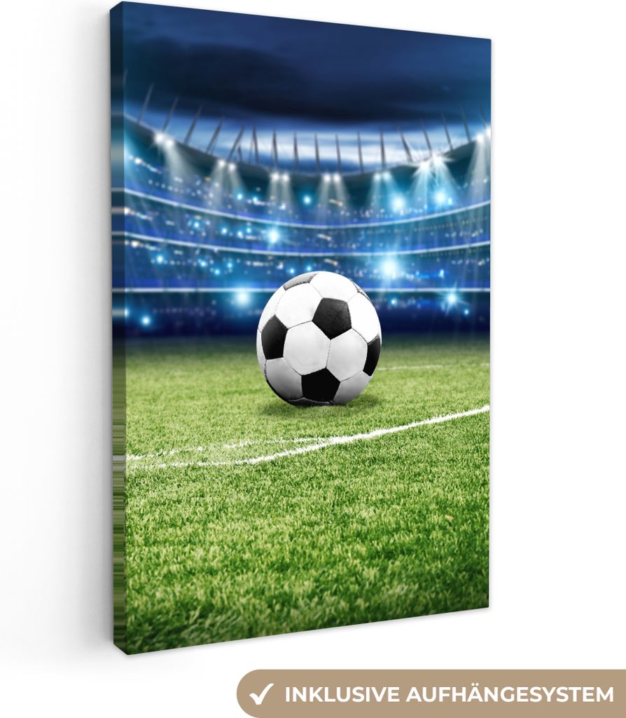 MuchoWow - Leinwandbilder - Fußball - Stadion - Ball - Jungen, Wandbild, Wanddeko Bilder Wohnzimmer, 80x120 cm