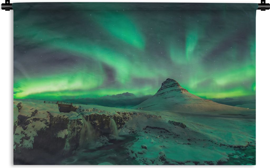MuchoWow Wandteppich Wandbehang Nordlichter - Berge - Norwegen 60x40 cm Tapisserie Dekoration Wandtuch - Wanddekorationen