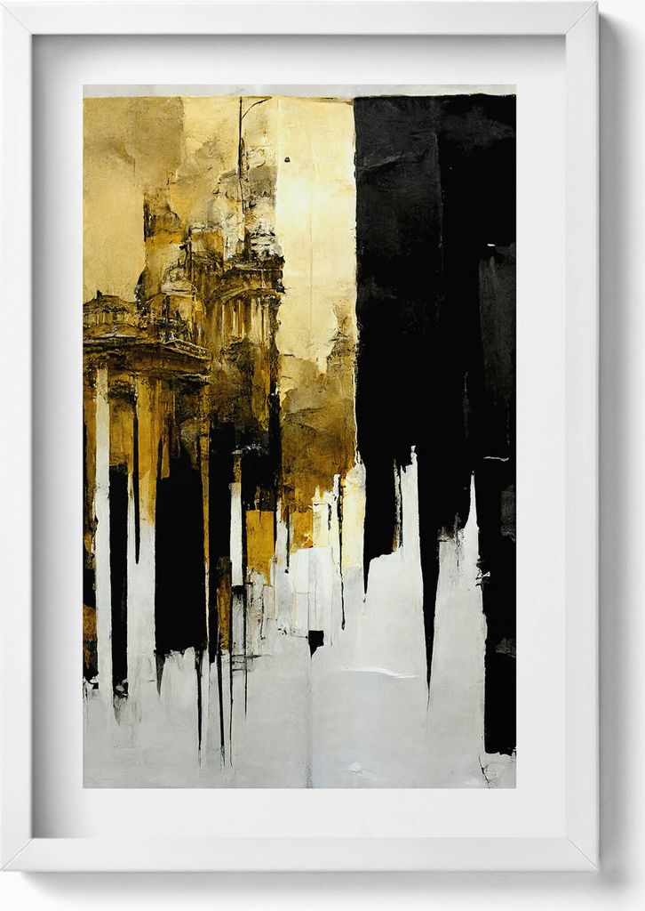 Abstrakte Kunst mit Gold– Wandbild mit Rahmen – Gerahmtes Bild – Wanddekoration – 40x60 cm – Weiß
