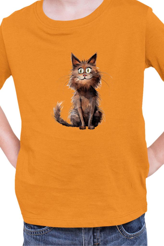 Kinder T-Shirt Funny Cats Breeds York Chocolate Cat, 3-4 Jahr - 104 / Orange