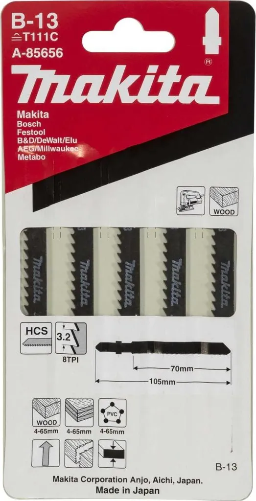 Set 5 Lame Makita B-13 A-85656 per Legno e PVC - Attacco a T Universale