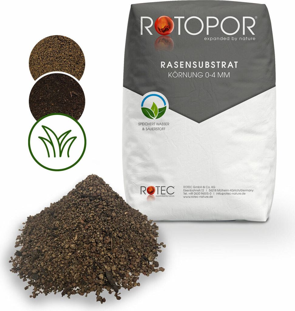 Rotopor Rasensubstrat 0-4 mm Rasenerde Anzuchterde Pflanzenerde für Rasen Rollrasen 20L Sack
