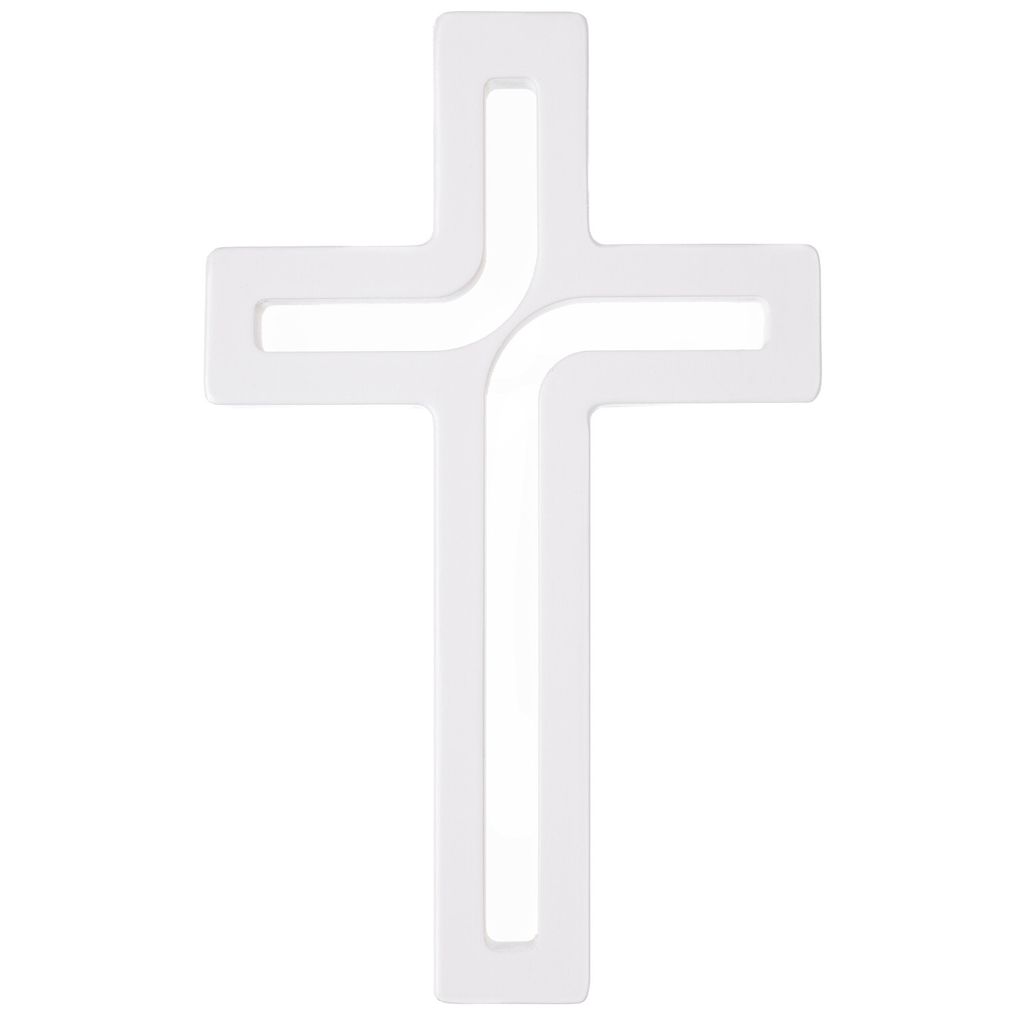 Hängendes Kreuz aus Buchenholz Modern Wandkreuz Kruzifix Glatte Oberfläche Hängend Holzkreuz (Weiß, 25x16x1,6cm)