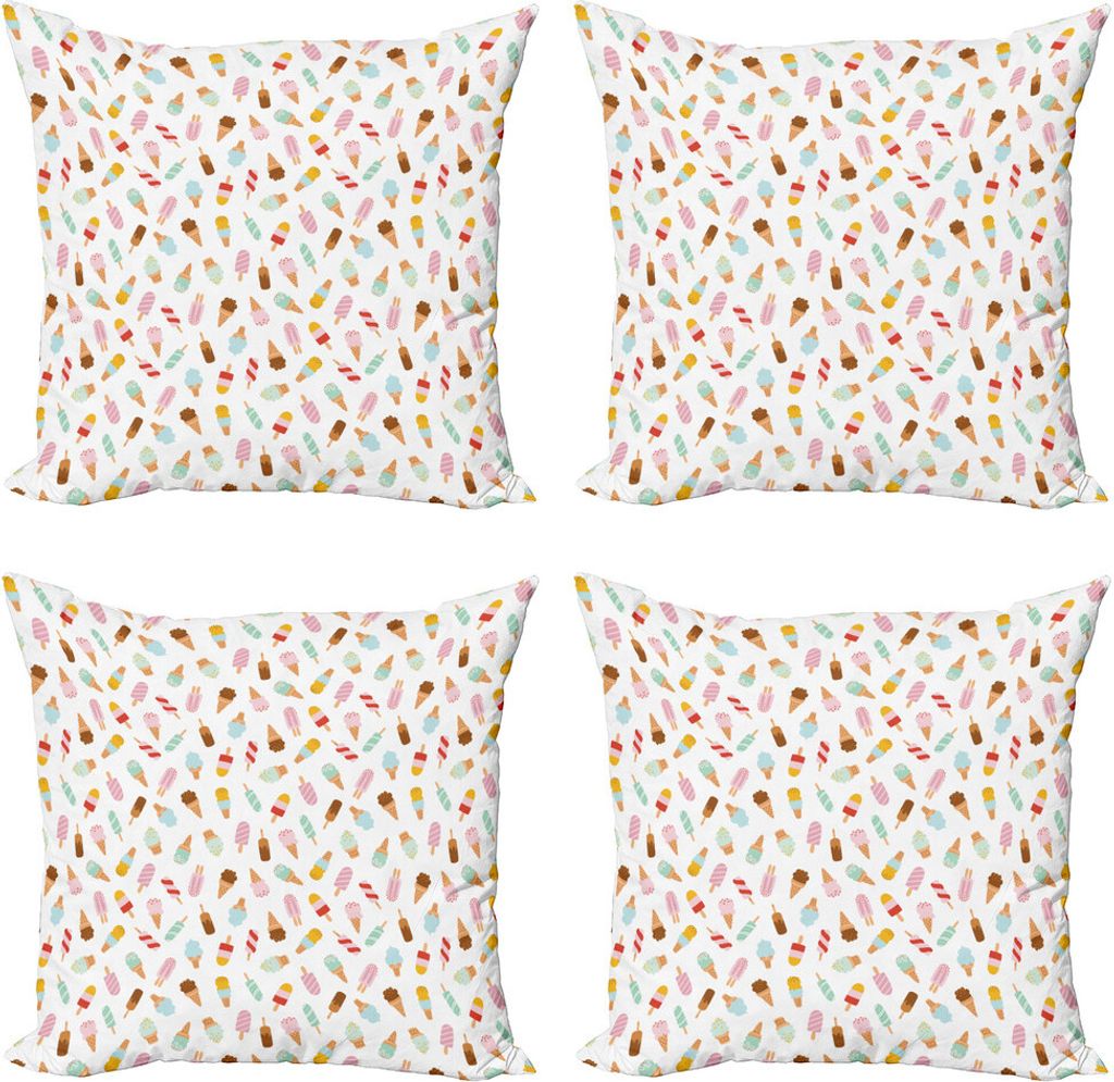 ABAKUHAUS Eis Kissenbezug Set (4 Stück), Doodle Tagebuch Desserts, Moderner Doppelseitiger Digitaldruck, 45 cm x 45 cm, Mehrfarbig