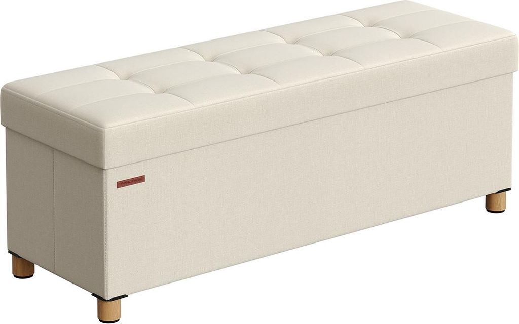 Klapphocker mit Stauraum, 38 x 110 x 40 cm, cremeweiß