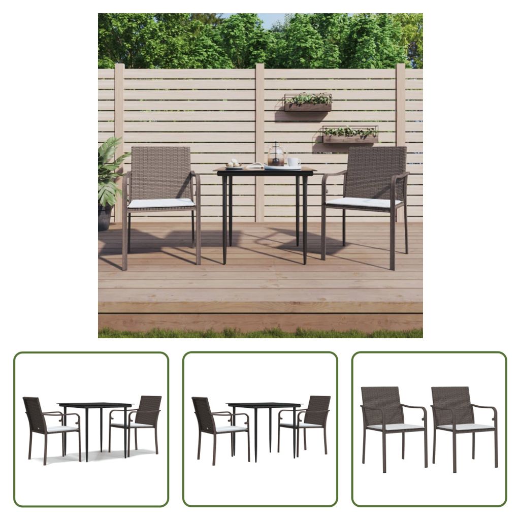 The Living Store 3-tlg. Garten-Essgruppe mit Kissen Poly Rattan und Stahl