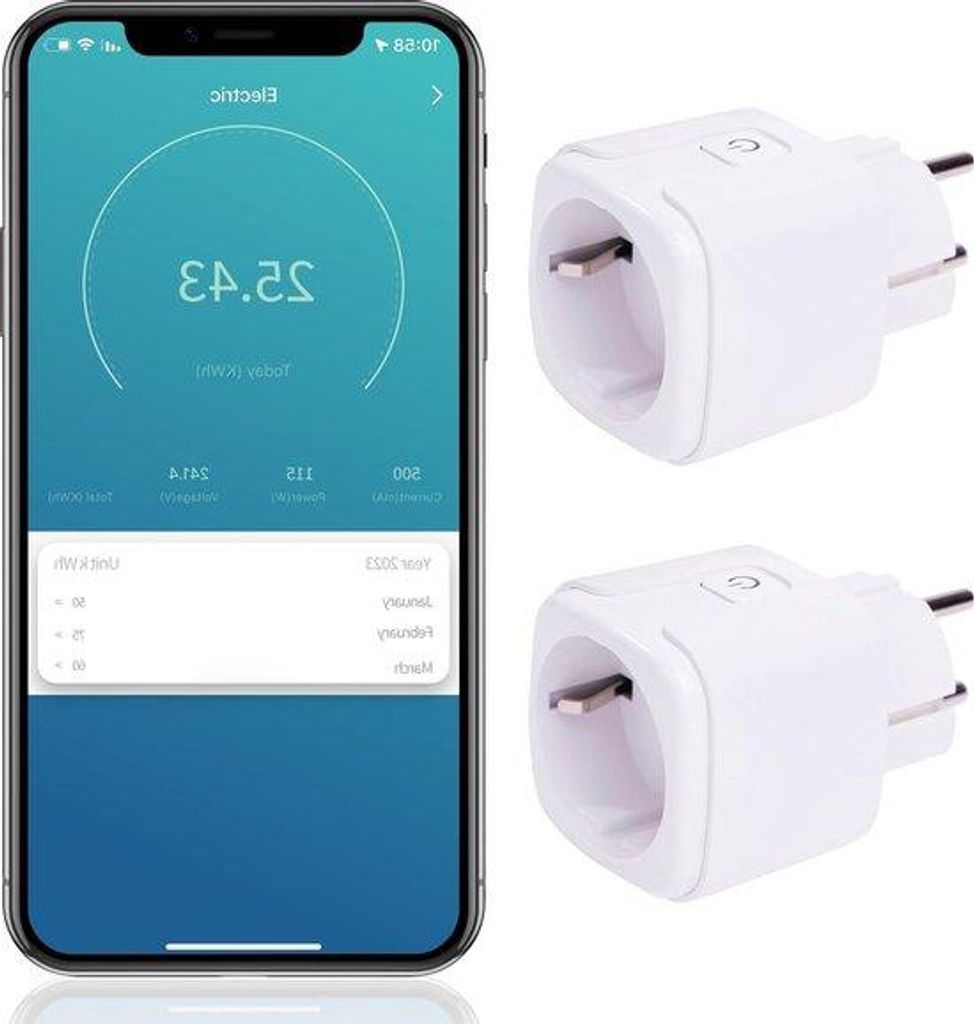 Smart WiFi-Stromzähler mit Timer und Energieverbrauchsmessung - 16A - Kompatibel mit Google Home und Alexa - Innenverwendung - Doppelpack