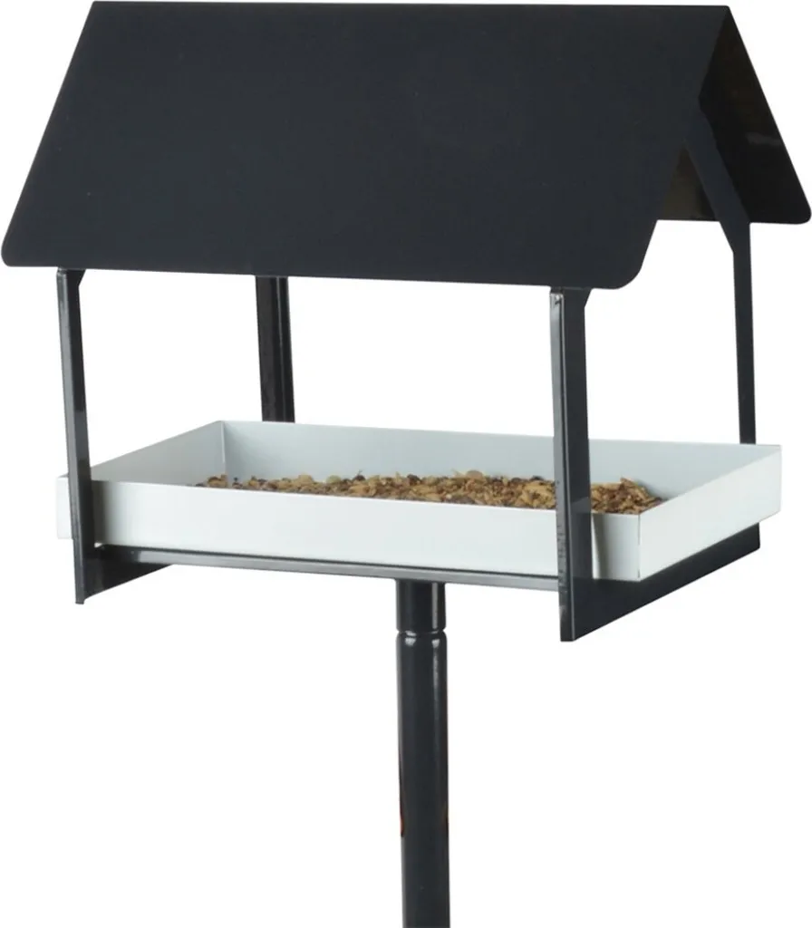 Mangeoire à oiseaux sur pied - Décoration de jardin en métal anthracite