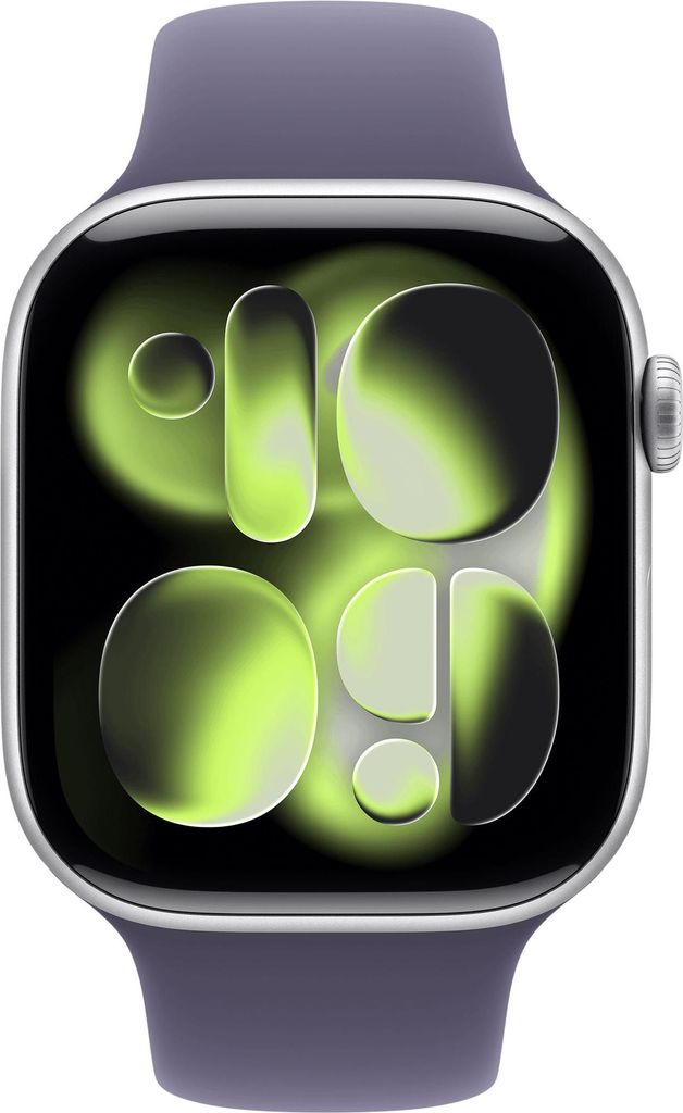 A close-up, front-facing view of an Apple Watch with a unique watch face.