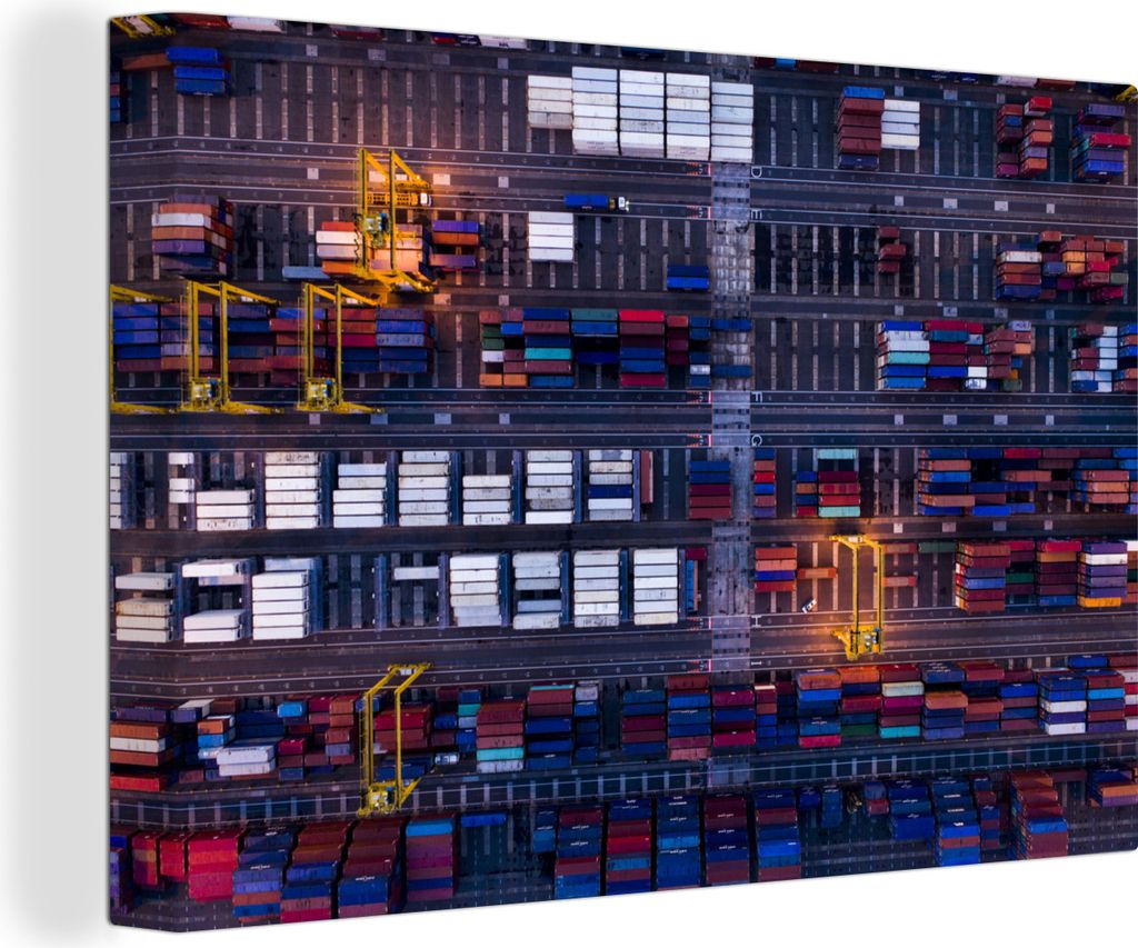 OneMillionCanvasses - Leinwandbilder - 140x90 cm, Container im Hafen, Wandbilder Kunstdruck Wanddekoration