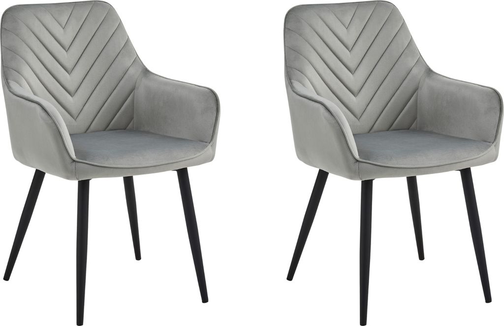 Esszimmerstuhl, Küchenstuhl, Polsterstuhl, Schminktisch Stuhl 2er Set Samt Loungesessel, belastbar bis 110 kg, Silbergrau