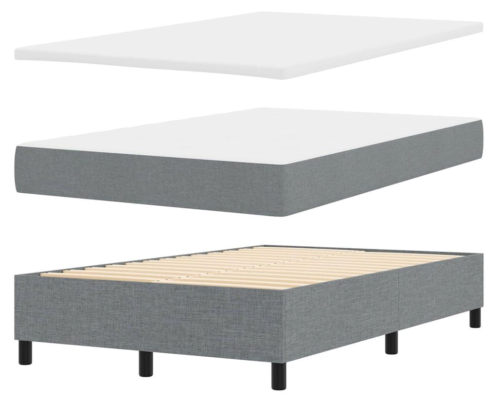 Boxspringbett mit Matratze und Bank in Hellgrau 120x200 cm Stoff Gästebett Familienbett