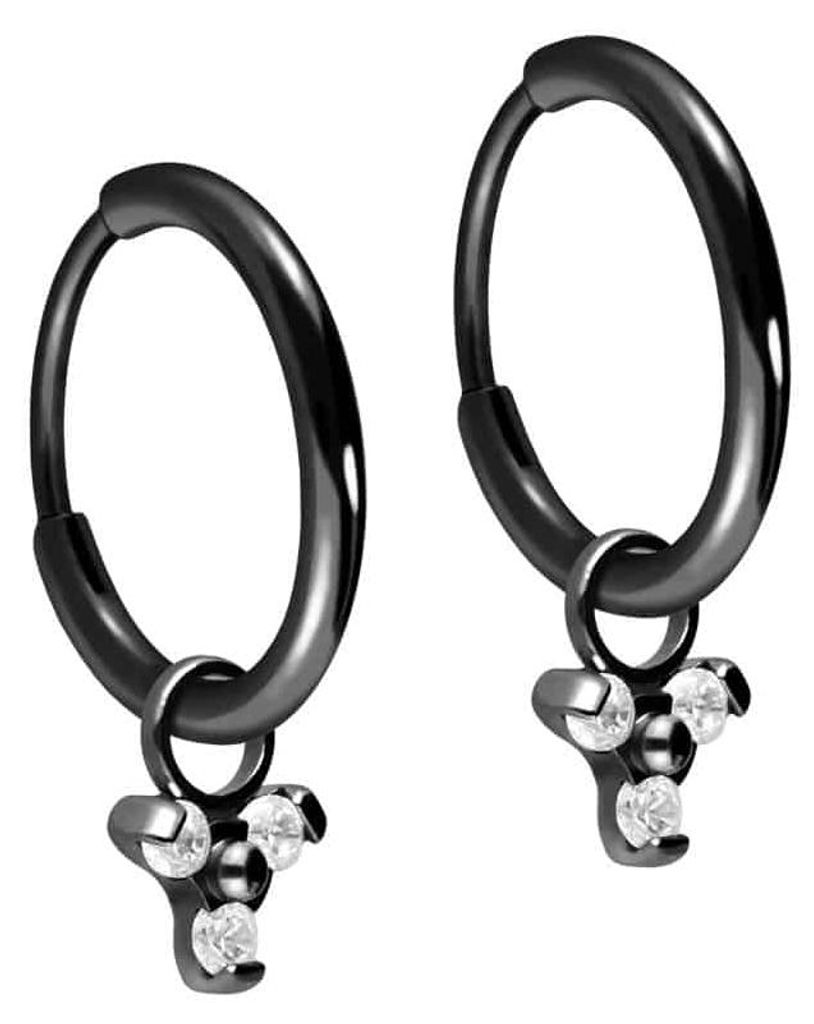Titan Ohrclicker Creolen KRISTALLBLUME Schwarz Innendurchmesser: 10mm + Designstärke: 1,2mm