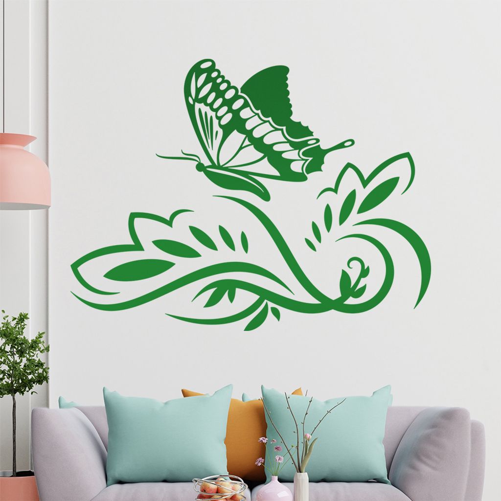 Großer Falter Blüten Wandtattoo in 6 Größen - Wandaufkleber Wall Sticker - Dekoration, Küche, Wohnzimmer, Schlafzimmer, Badezimmer