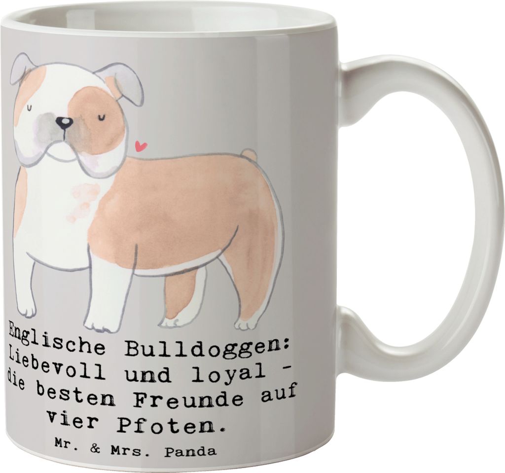 Mr. & Mrs. Panda Kaffeetasse Englische Bulldogge Freunde - Grau Pastell - Geschenk, Hunderasse, Hunderassen Beschreibung, treue Begleiter, Charakte...