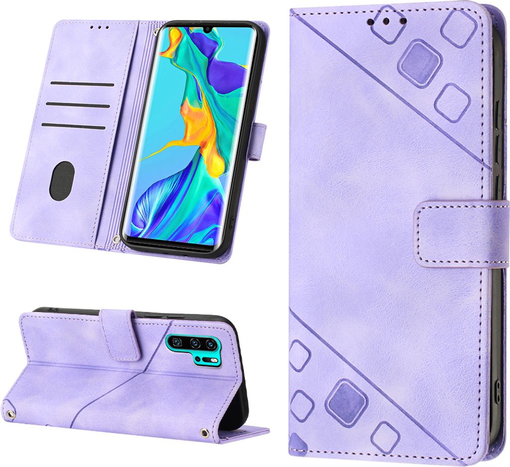 Hülle für Huawei P30 Pro Prägung Flip Leder Brieftasche Schutzhülle mit Ständer Lila